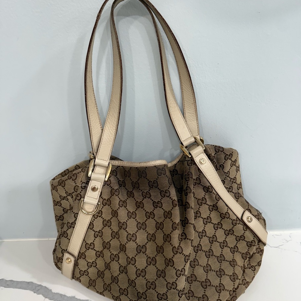 Gucci Brown and Tan Shoulder Bag with Monogram Canvas